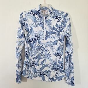 Tommy Bahama Golf Womens Blue Floral 1/2 Zip Pullover Performance‎ Size Small